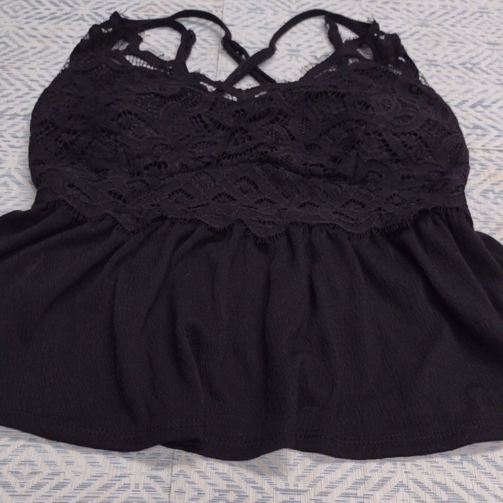 Elegant Black Lace Camisole, Beachy, Vacation,Style Babydoll.